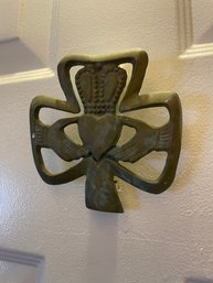 Large Antique Brass Shamrock Claddagh Door Knocker ~ Gold Color ~ Irish Design 5 X 5