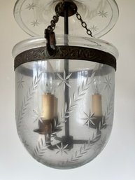 An Etched Bell Jar Lantern Ceiling Light Fixture