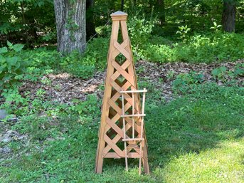 A Wooden Lattice Garden Trellis, Obelisk Form