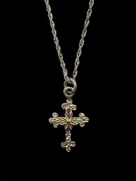 Vintage Sterling Silver Cable Chain With Two Toned Vermeil Cross