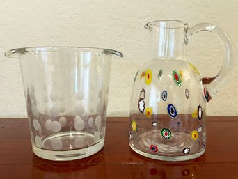 An Art Glass Pitcher And Ice Bucket