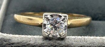ART DECO Era Bonded 14K  Diamond Solitaire Engagement Ring- Stone Has Good Color- Size 6.5