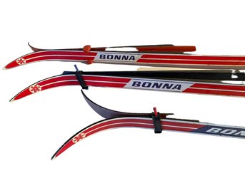 Three Pairs Of Vintage Adult Cross Country Skiis By Bonna
