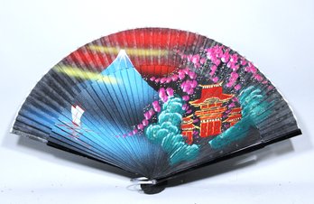 Vintage Japanese Hand Painted Wood Ladies Fan