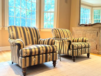 PAIR Custom Lewis Mittman Side Chairs In Striped Silk Style LOC: W2)