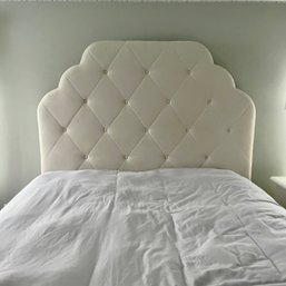 A Fabric Tufted Full Size Ultrasuede Headboard - With Mattress, Box Spring & Bedding