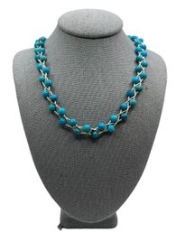 Beautiful Liquid Sterling Silver Turquoise Beaded Braided Necklace