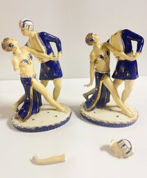 Pair Of Moriyama Hinode Art Deco Porcelain Dancing Figures- Japan