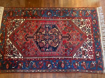 Attractive Navy, Crimson & Cream Wool Carpet 4' 3' X 6' 3'