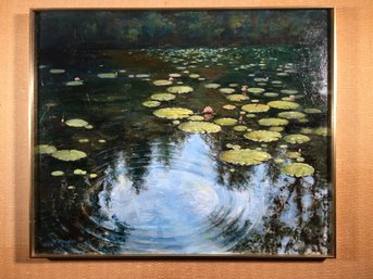 Wonderful Large Painting By John D' Angelo - Oil On Masonite - Pond Lilies - Paid $325 In 1980 - CT Artist