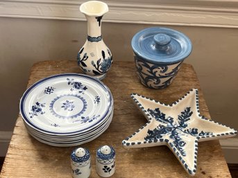 Blue And White! 10 Piece Assorted Pottery & China - Spode, Delft, Dorchester Pottery