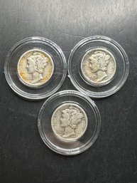 3 Mercury Dimes 1940, 1940-D, 1940-S