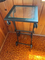 Small Metal Glass Top Olant Stand / Table