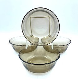Set Of 4 Vintage Pyrex Smoked Smoked Glass Bowls