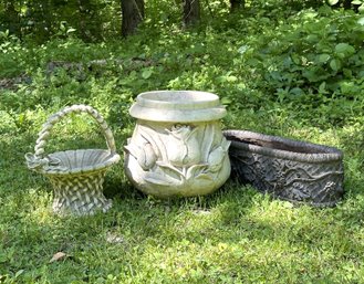 Three Decorative Planters In Molded Plastic