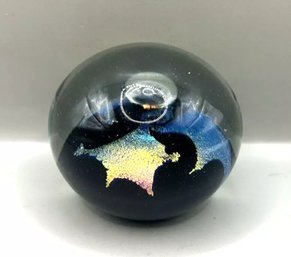 Signed Diachrome & Black Glass Paper Weight