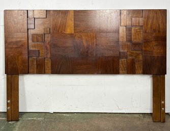 A Vintage Mid Century Brutalist Walnut Queen Headboard, 'Staccato' By Lane Furniture, C. 1970'S