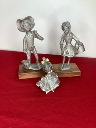 Peltro Casellato A Mano Pewter Figurines Set Of 3