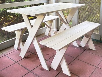 An Adorable Vintage Painted Pine Picnic Table For Two