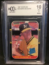 1987 Donruss Mark McGwire Rated Rookie BCCG Graded 10 - M