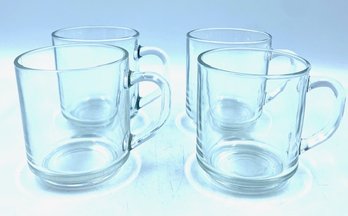 Set Of 4 Vintage Clear Glass Coffee Mugs