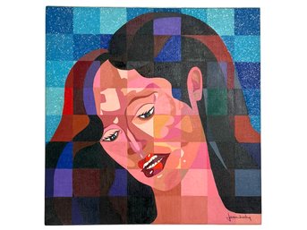 A Vintage Acrylic On Canvas, 'Her Face,' Joan Luby (American, 1934-2015)