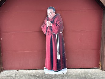 Life-Sized, Standing Monk In Robe, Photo Cutout, Paper On Wood