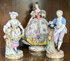 A Pair Of Late 19th Century Meissen Porcelain Figures And A Dresden Figure