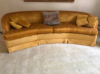 YALE MID CENTURY CURVED YELLOW GOLD PLUSH VELVET SOFA