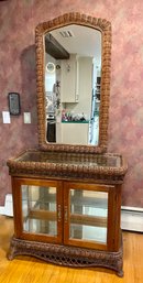 Vintage Wicker Cabinet With Detachable Mirror By Pulaski Furniture Corp