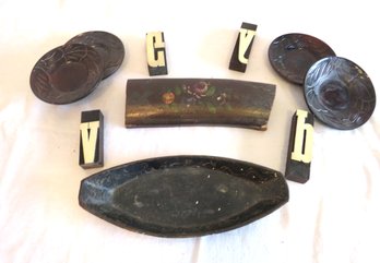 Wood Lot With Printer Letters Dishes Tray