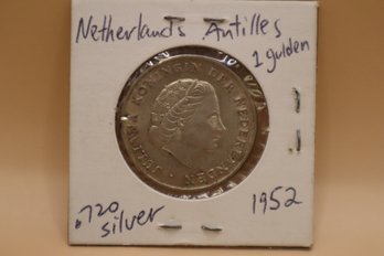 1952 .720 Silver Netherlands Antilles 1 Gulden