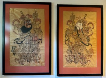 Pair Of Japanese Kabuki Actor Etchings, Hand Colored