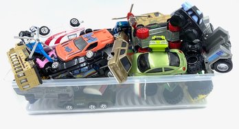 Plastic Bin Of Assorted Toy Cars, Etc - Vintage To Now