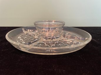 Vintage Glass Clear Round Stars 5 Part Divided Relish Tray Platter Dish