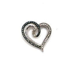 Vintage Sterling Silver Marcasite And Clear Stones Heart Pendant