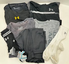 Under Armour: 4 Shirts, 2 Socks & Men's ColdGear Ski Leggings, Size Large Youth, Some New, Some Lightly Used