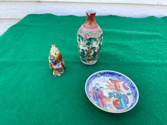 Antique Chinese Figure, Vase, And Plate
