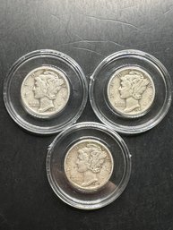 3 Mercury Dimes 1943, 1943-D, 1943-S