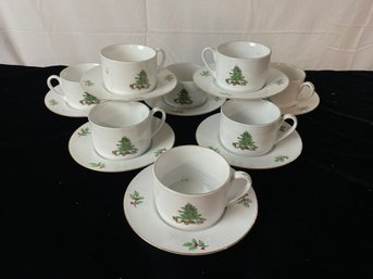 Meiwa China Home For The Holidays Christmas Tree Teacups With Saucers