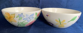 Pair Of At Home Floral Serving Bowls