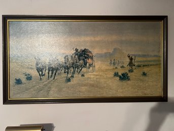 Framed Reproduction Print - Native American Indian And Pioneers In Wagon