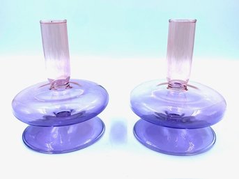 Fantastic Nordic Style Hand-blown Pink To Purple Ombre Candlesticks