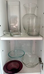 8 Glass Platters, Bowls & Vases Including Pyrex Bowl