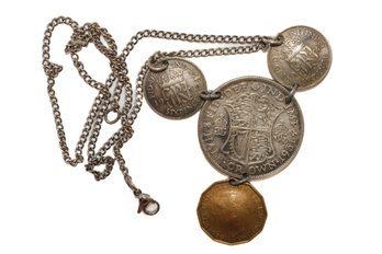 Beautiful Necklace With Britain Coin Dates 1931, 1941, 1942