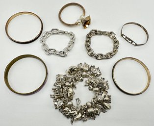 8 Bracelets: Large Animal Charm, Bangles & Chains, Some Vintage