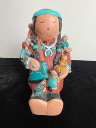 Signed Whitefeather Storytellers Studios Mama And Children Painted Clay Figurine