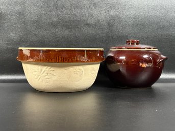 A Vintage Cook-Rite Stoneware Bowl & A Glazed Pottery Beanpot