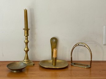 Brass Lot Candle Holders Dish And Stirrup Virginia Metalcrafters