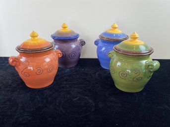 Handpainted And Handcrafted Pottery Canister Set